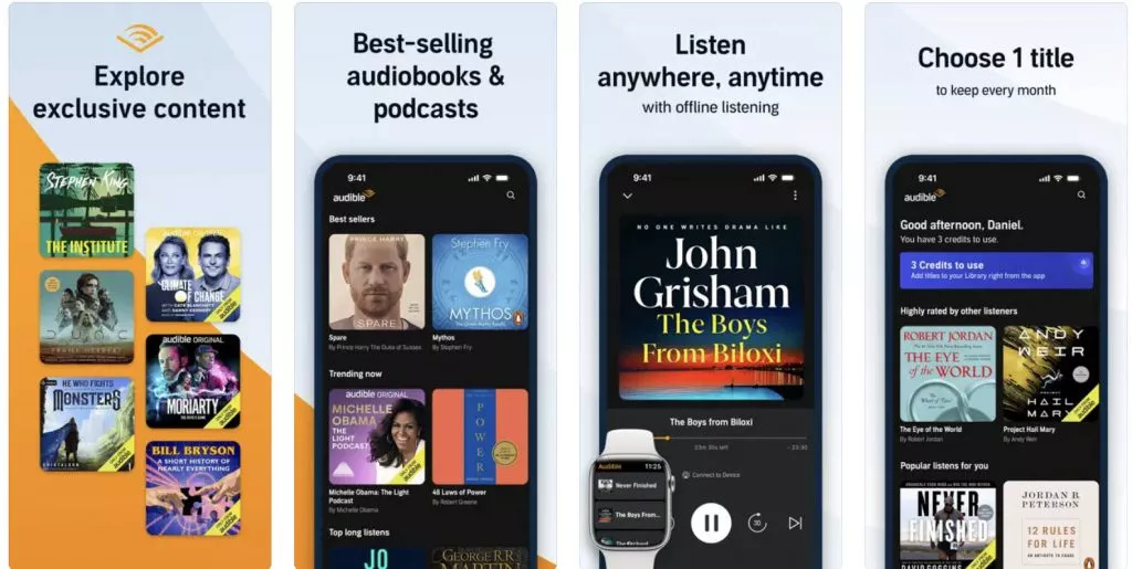 Audible-App für Hörbücher.