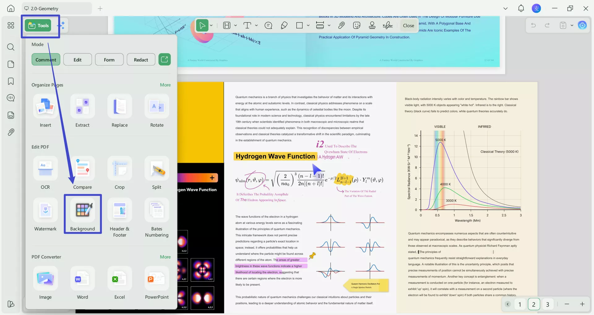 click tool>background