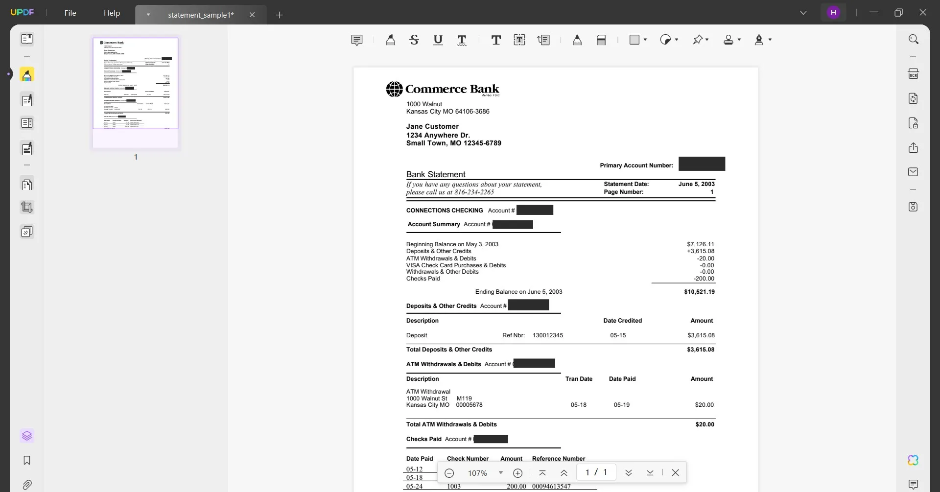 redact bank statement  annotate pdf