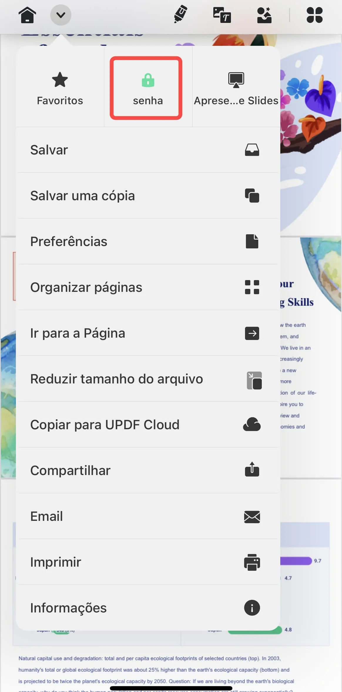 tirar senha de pdf no iPhone