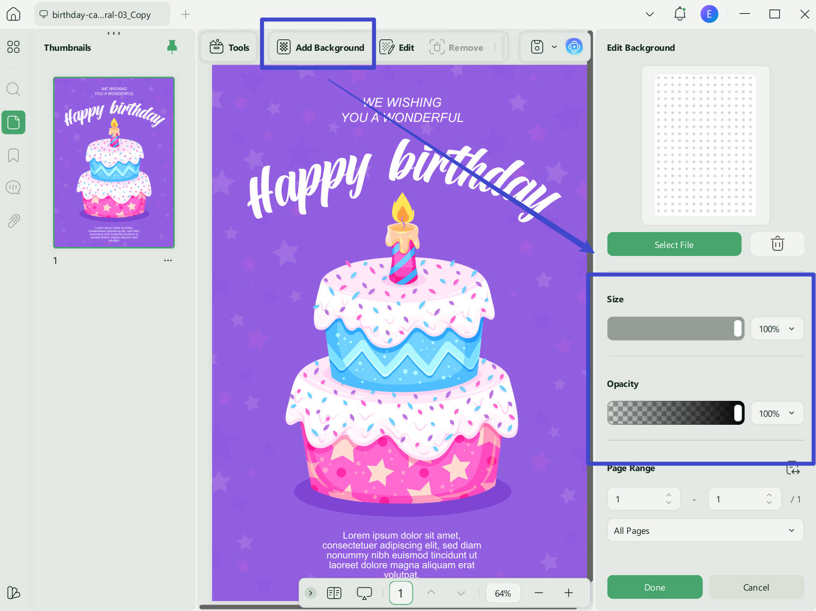convert PDF background on UPDF
