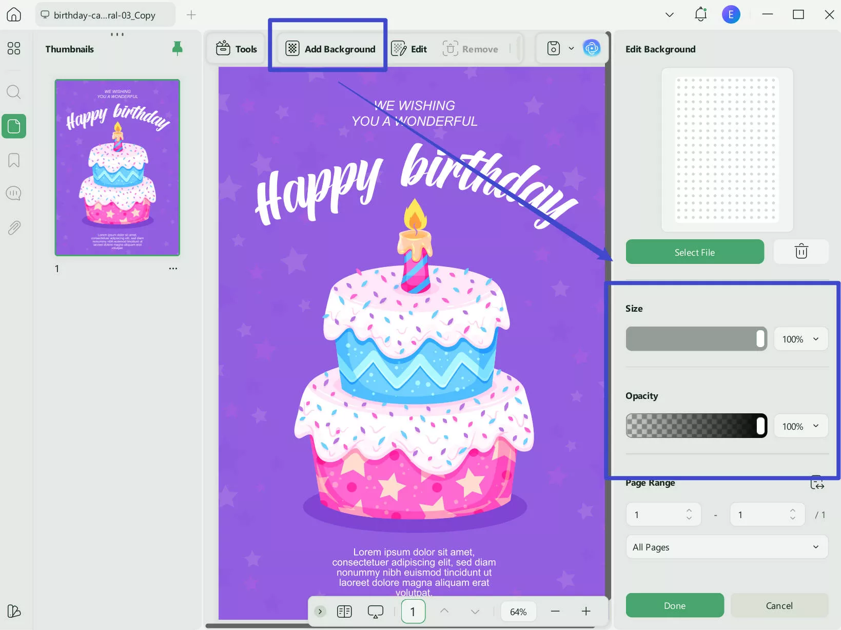 convert PDF background on UPDF