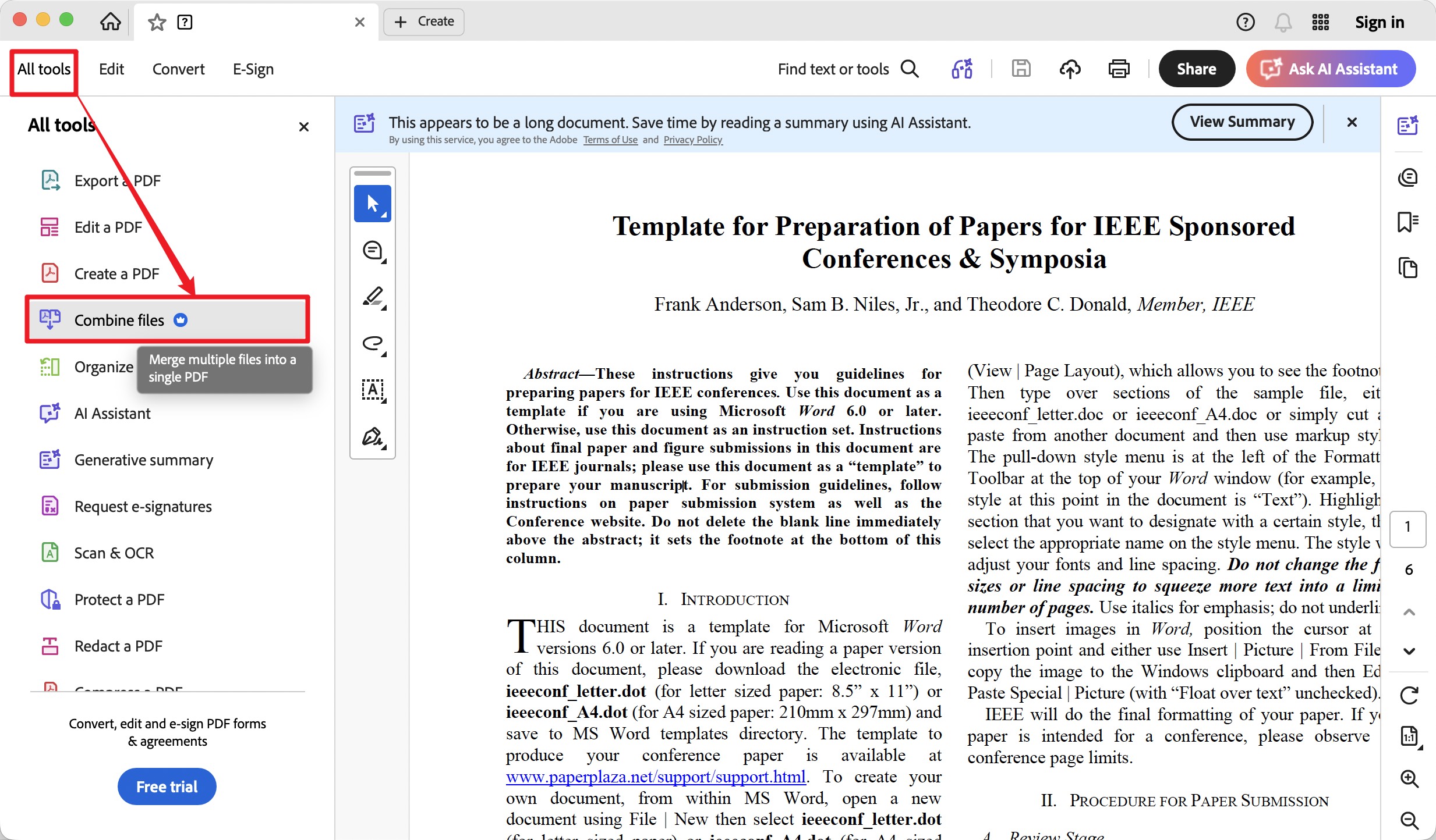 click combine files in acrobat