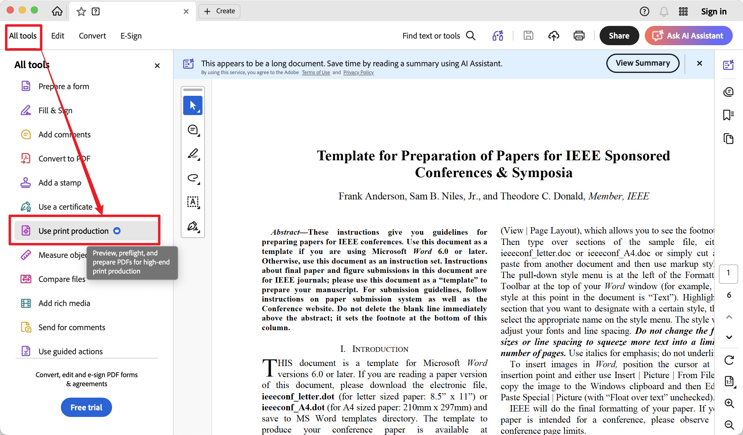 click use print production in acrobat
