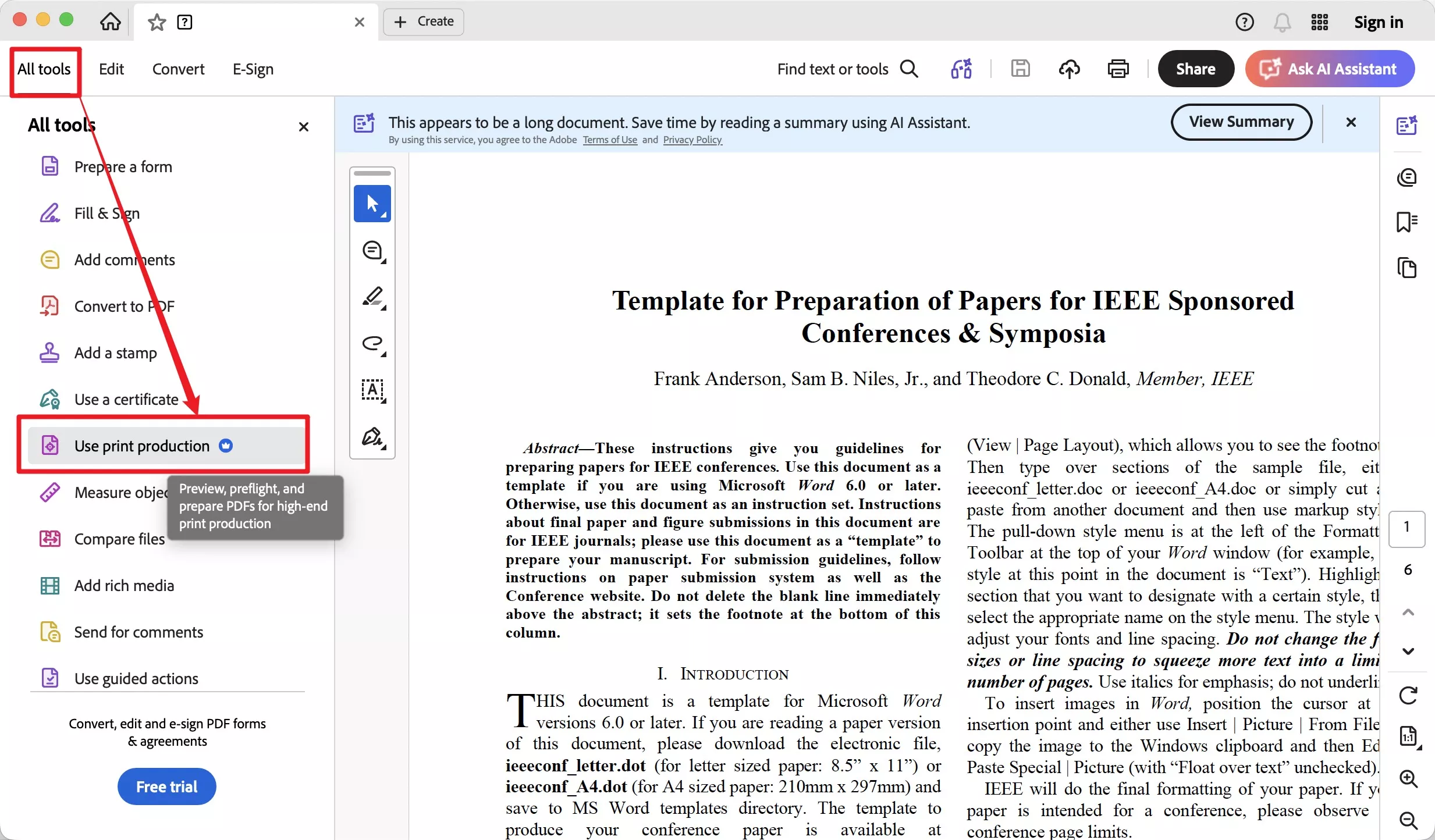 click use print production in acrobat
