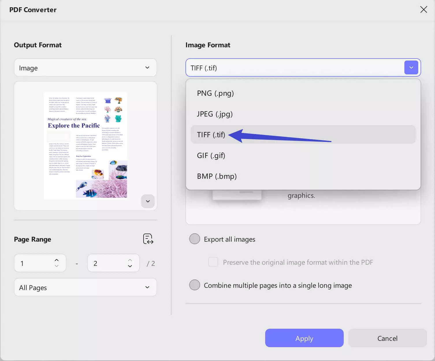 pdf vs tiff export to tiff