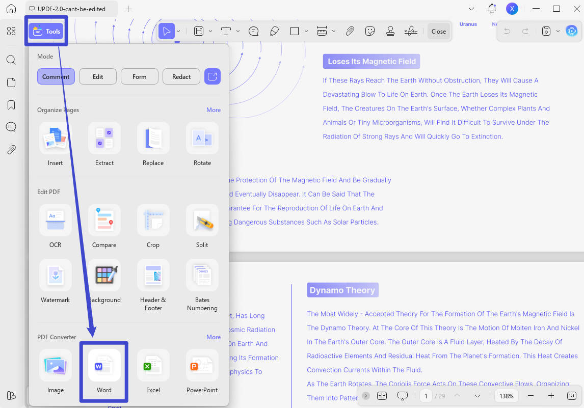 character count pdf export to word