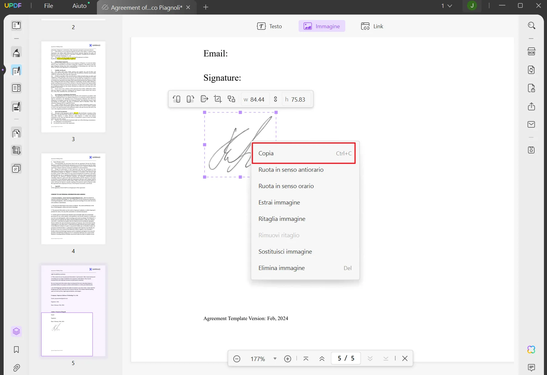 Copia la firma nel PDF tramite la copia dell'immagine