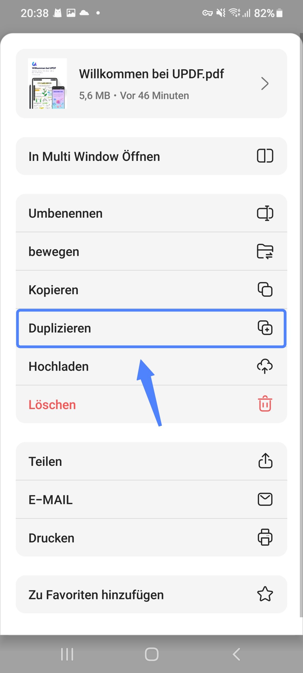 Duplizieren Sie die PDF-Dateien in UPDF auf Android.