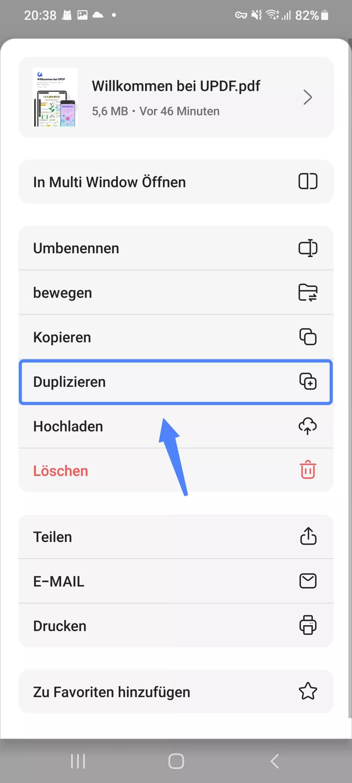 Duplizieren Sie die PDF-Dateien in UPDF auf Android.