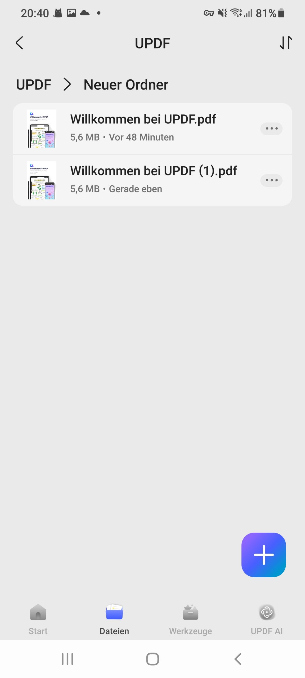 Duplizieren Sie die PDF-Dateien in UPDF auf Android.