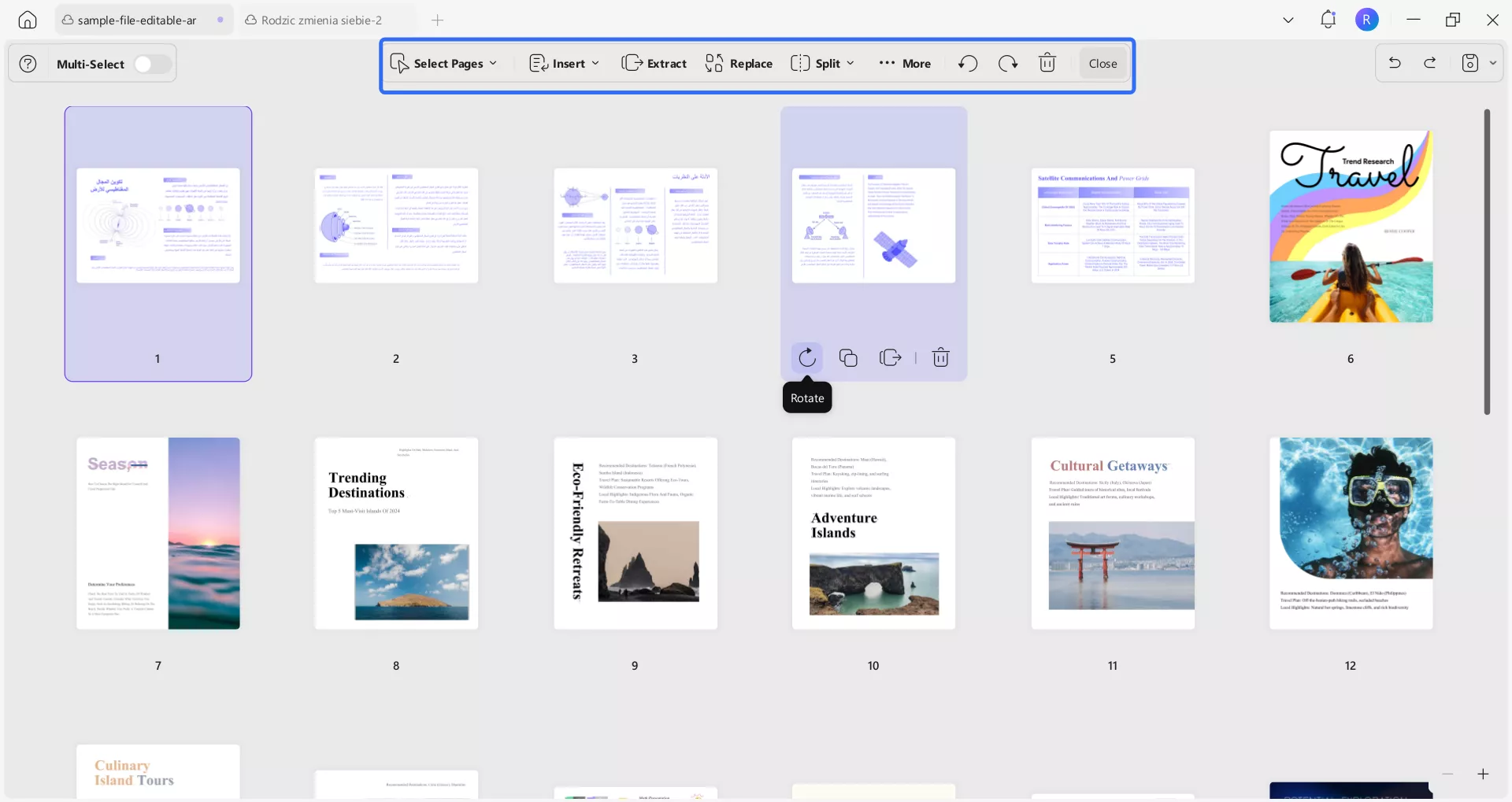  إدراج، حذف، تدوير، قص، استخراج، تقسيم، دمج، إعادة ترتيب، تكرار، استبدال،