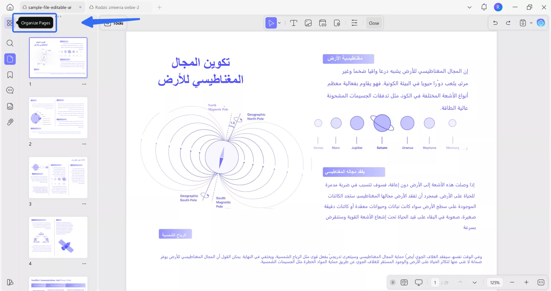 تنظيم الصفحات