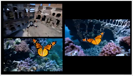 Sora combina diversi ambienti di due video in uno solo.