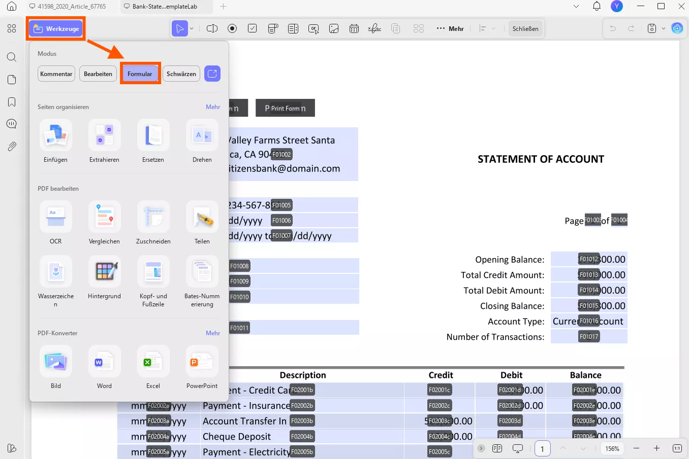 Formularerstellungsfunktion auf updf