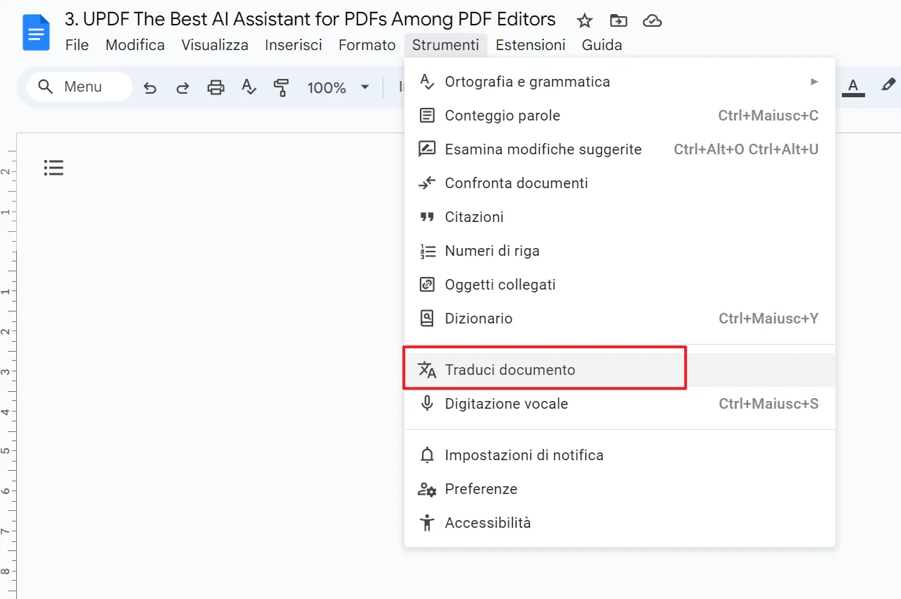 Traduci file PDF online tramite Google Drive