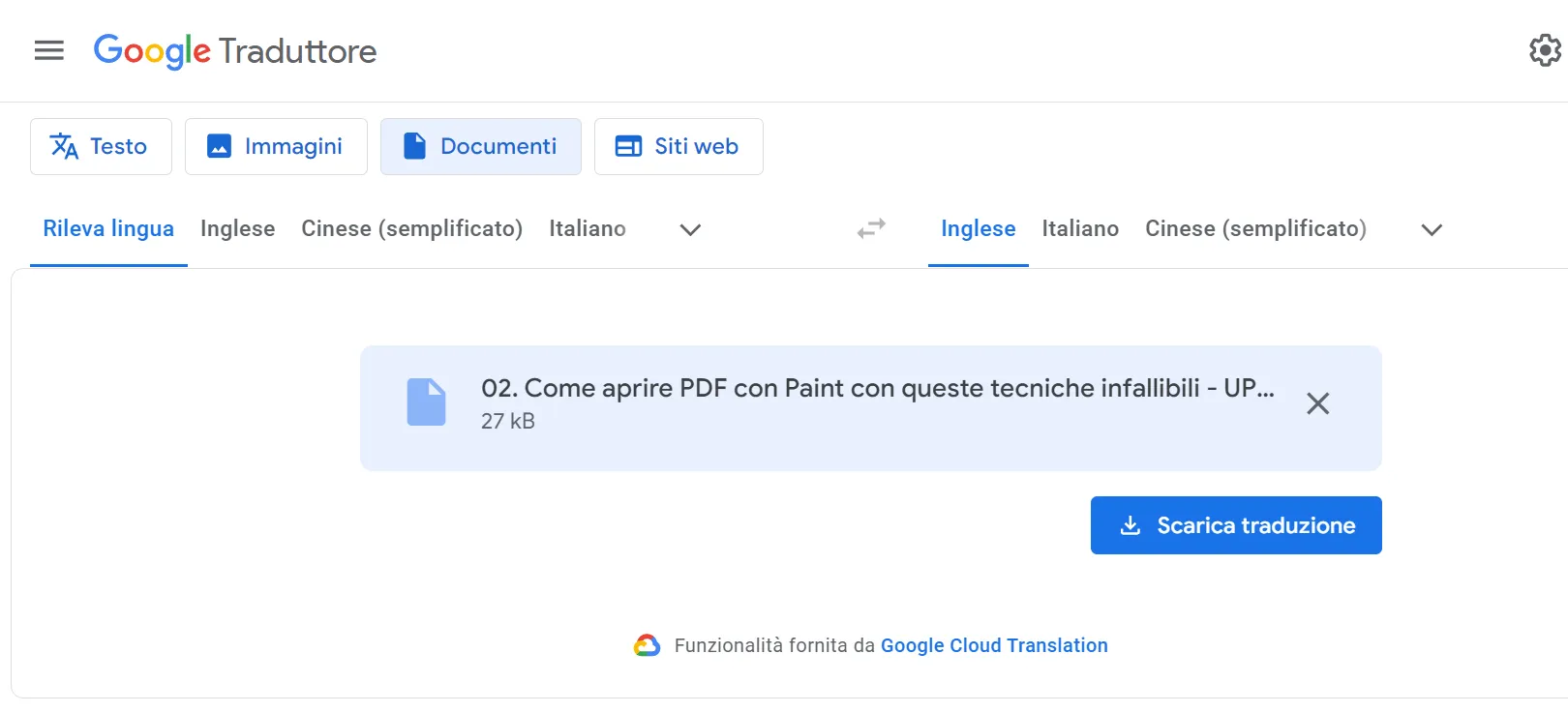 Traduci PDF online gratuitamente con Google Traduttore