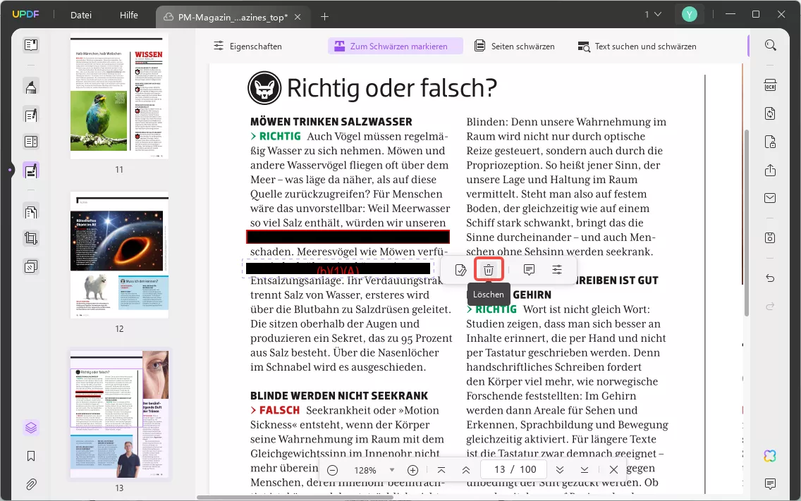 So entfernen Sie die Schwärzung vom PDF-Schwärzungssymbol