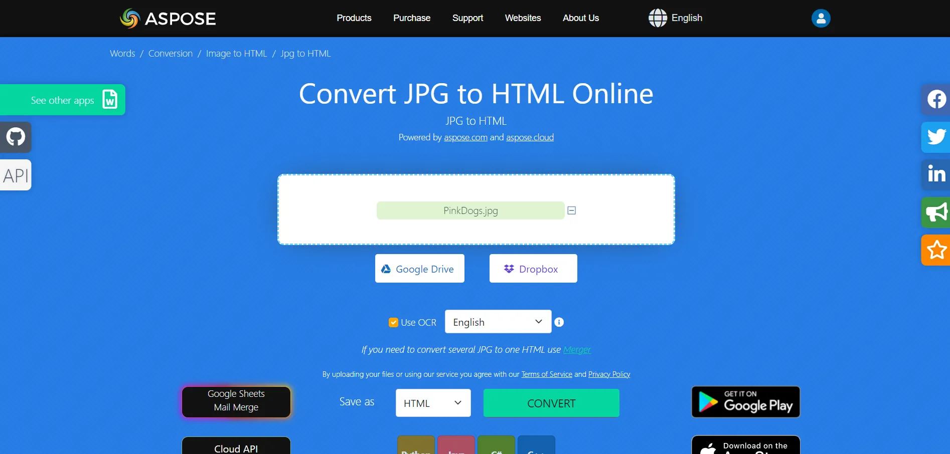 Convertire un'immagine in HTML online con Aspose