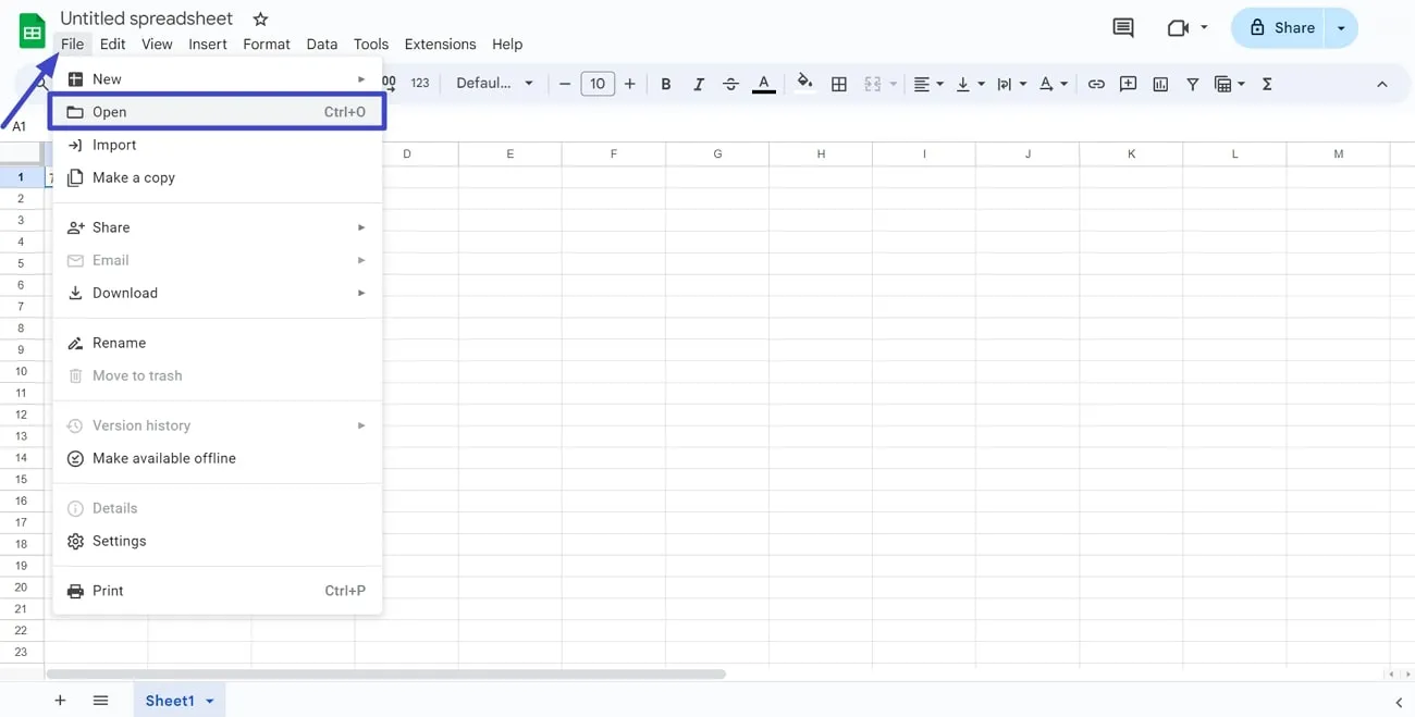 insira o pdf no google sheets clique no botão abrir