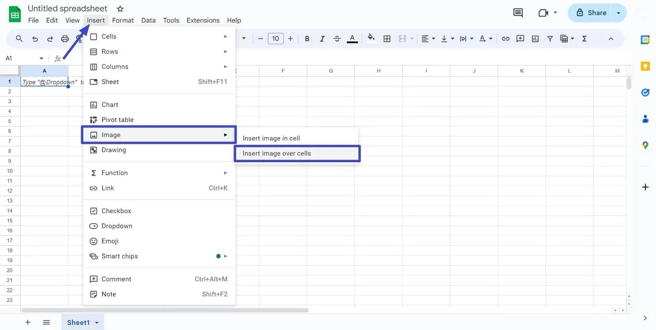 inserir pdf no google sheets clique na opção de imagem no menu inserir