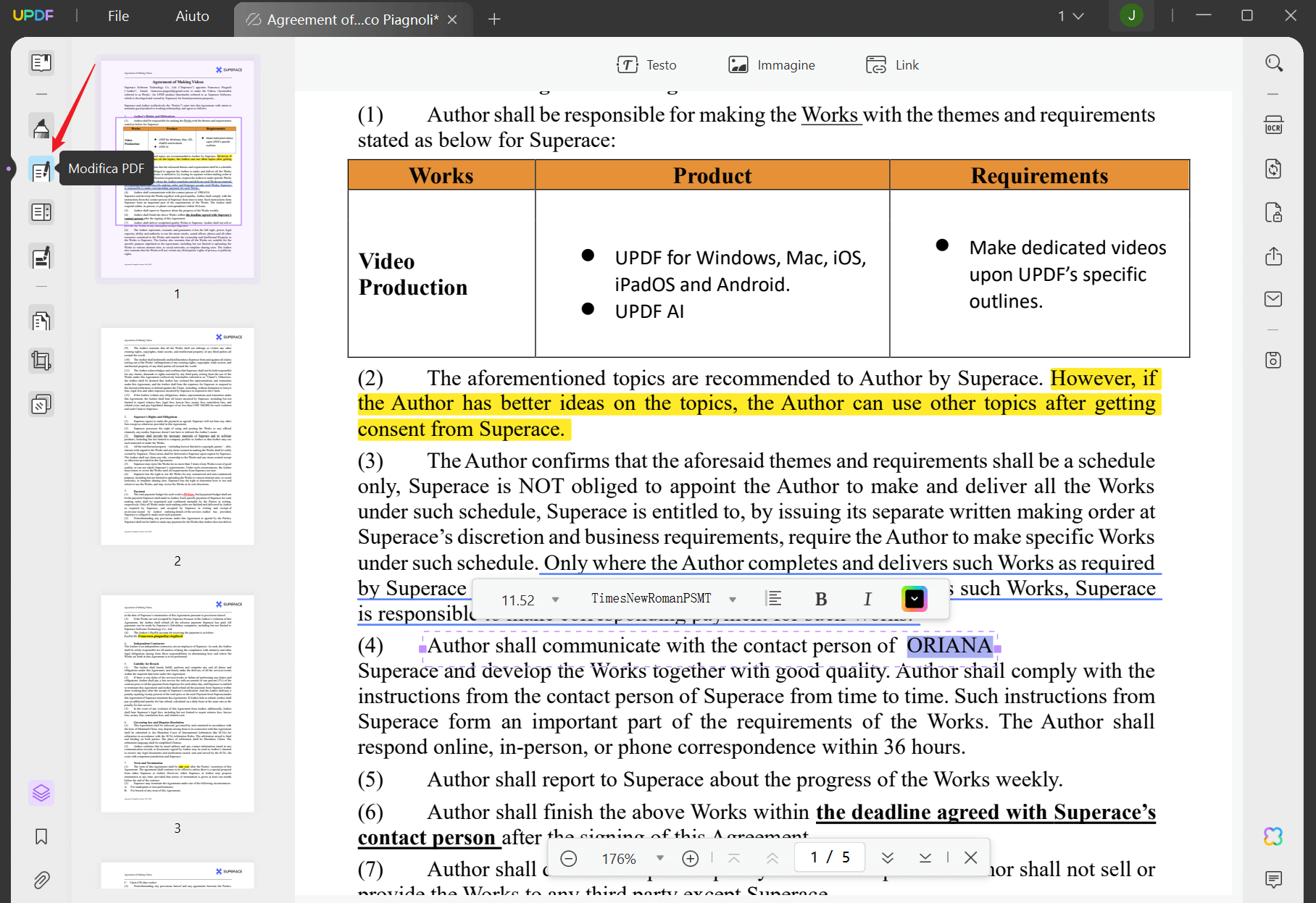 modifica testo in PDF