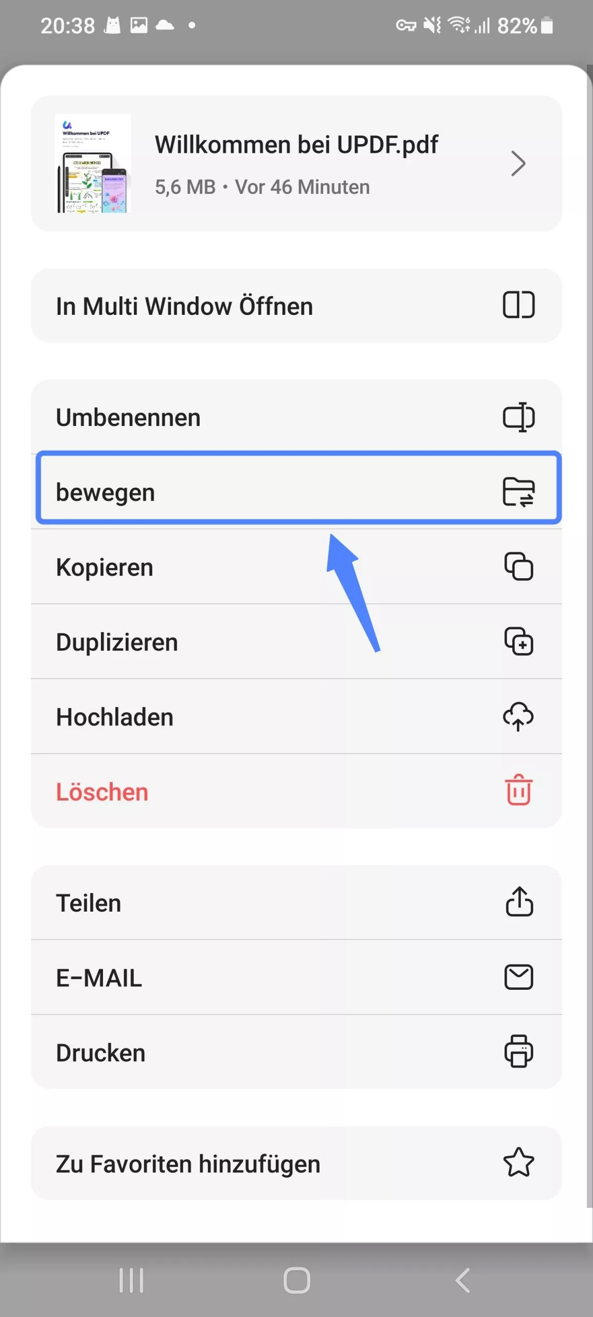 PDF in updf auf Android verschieben