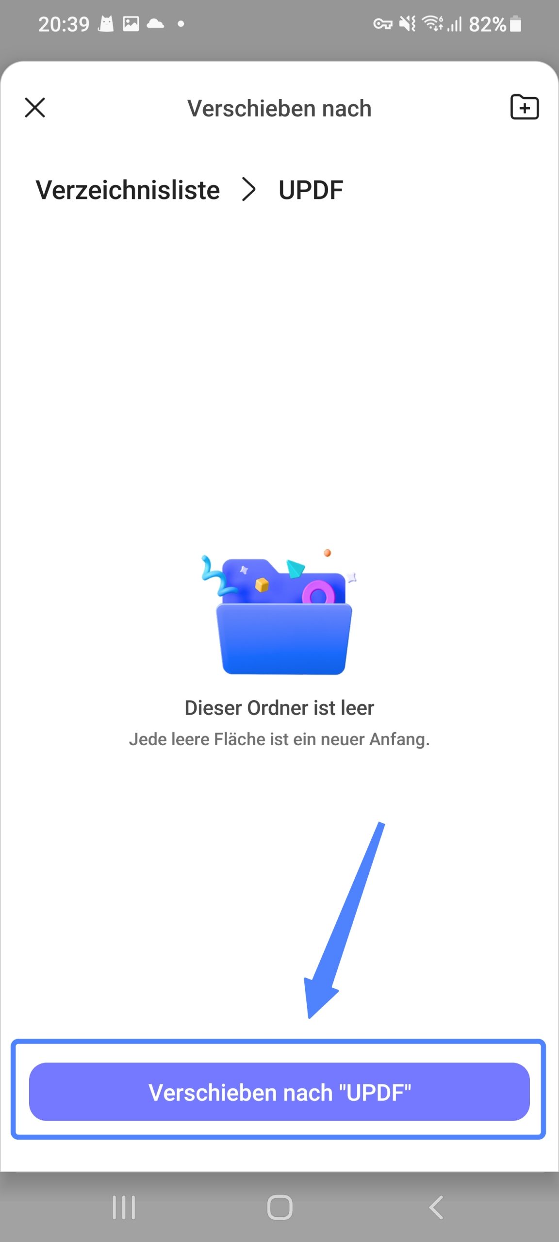Erstellen Sie einen neuen Ordner, um die PDF-Datei mit updf auf Android zu verschieben.