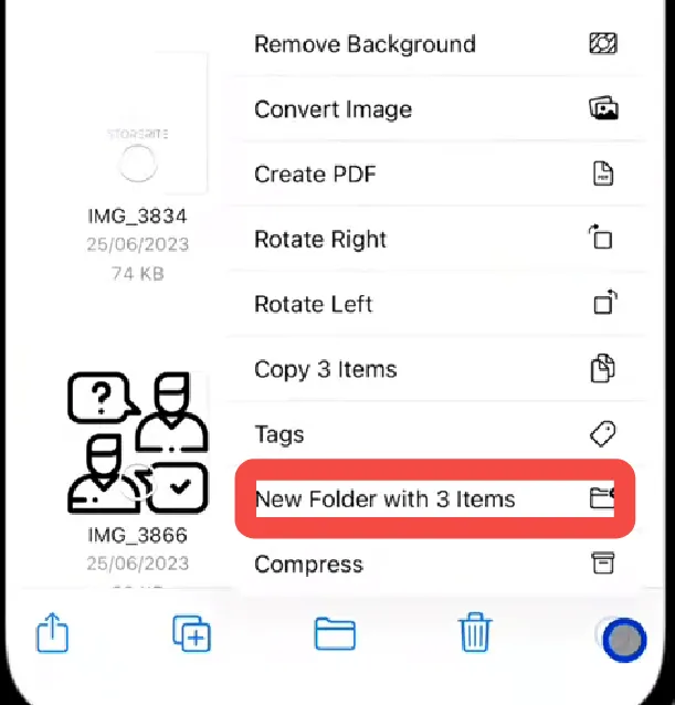 Choose new folders with items in ios