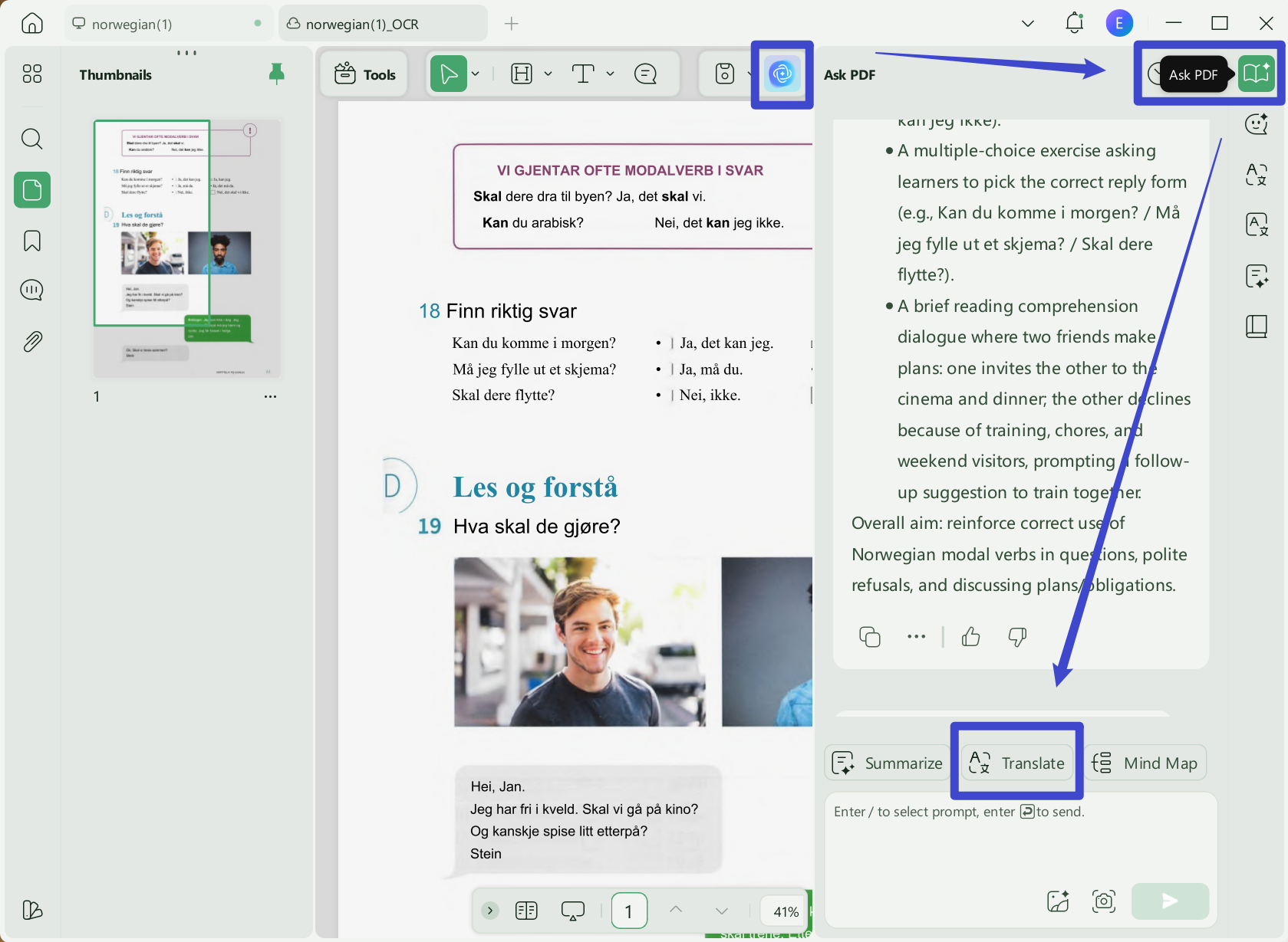 Translate norwegian PDF to english with UPDF on Windows by pages