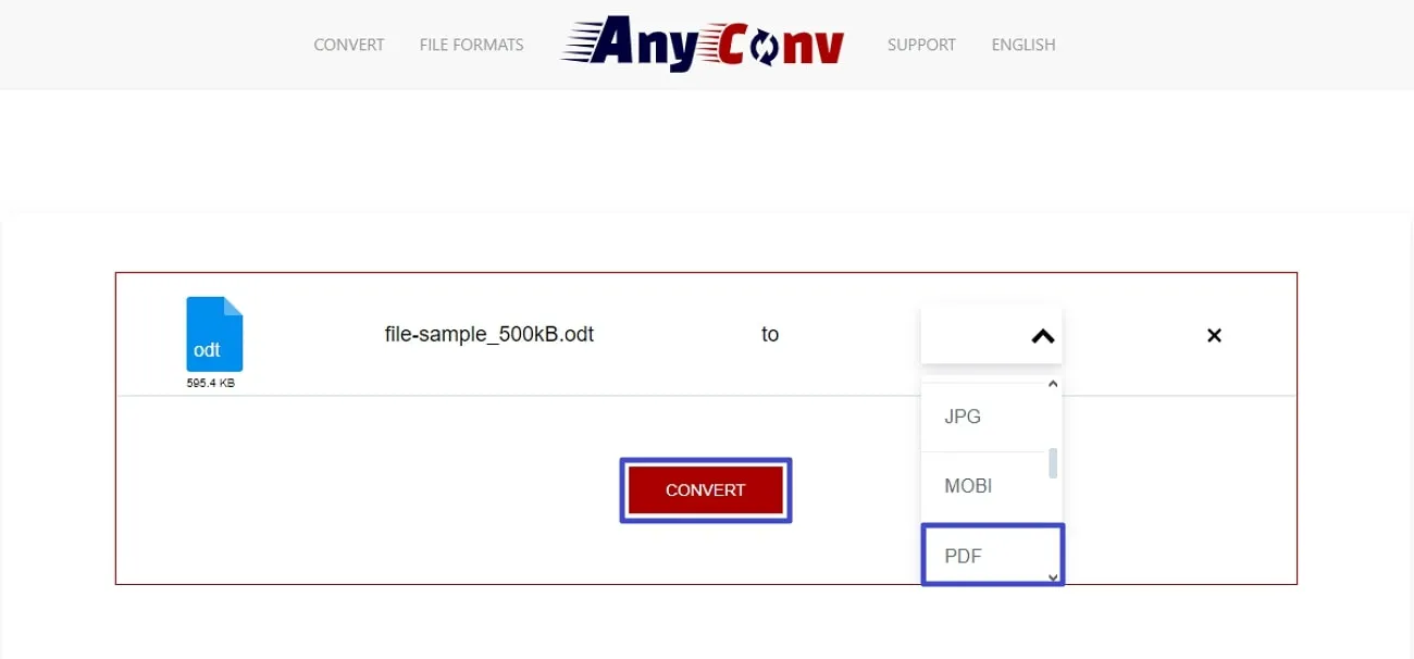 odf to pdf press the convert button