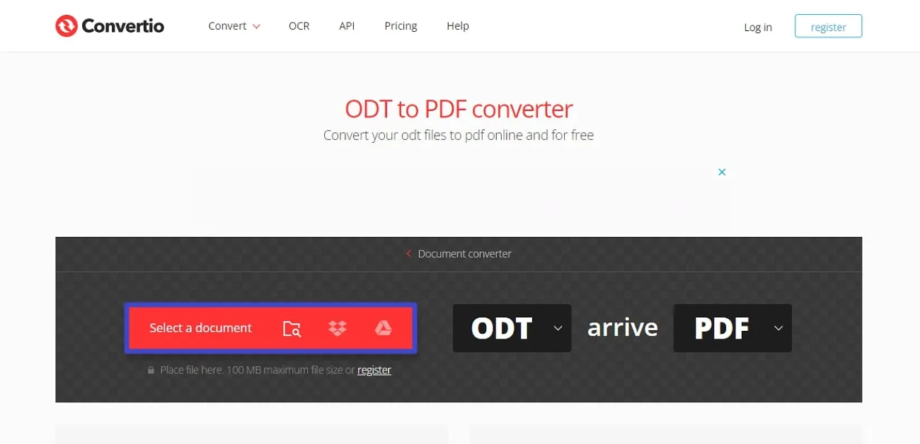 odf to pdf tap select a document button