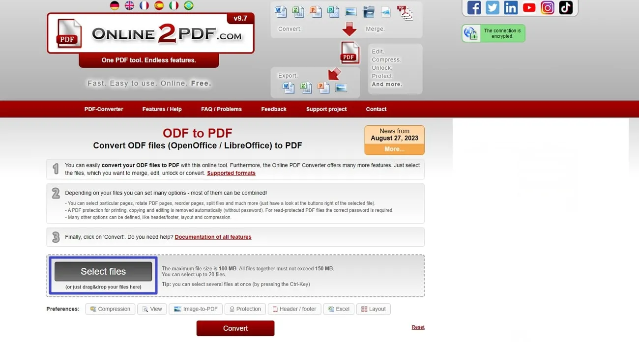 odf to pdf press the select files button
