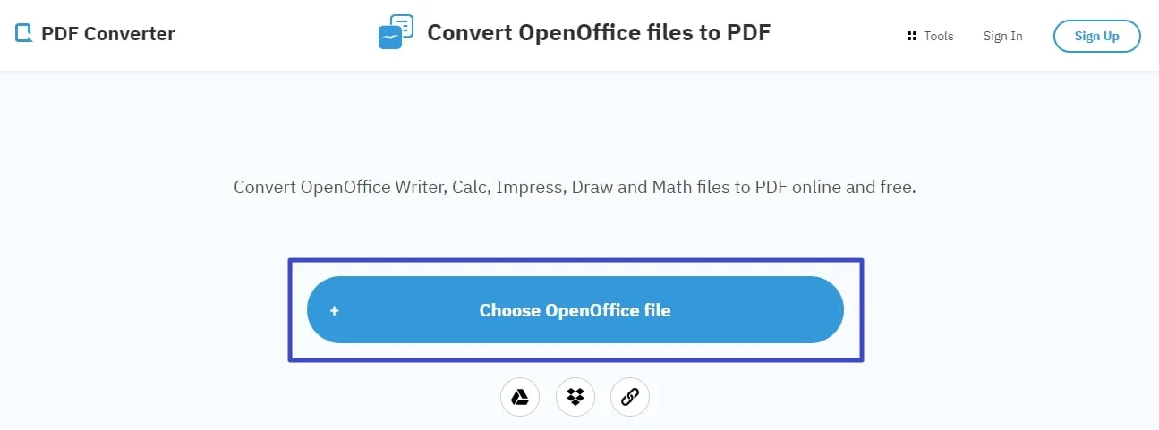 odf to pdf tap choose openoffice file button