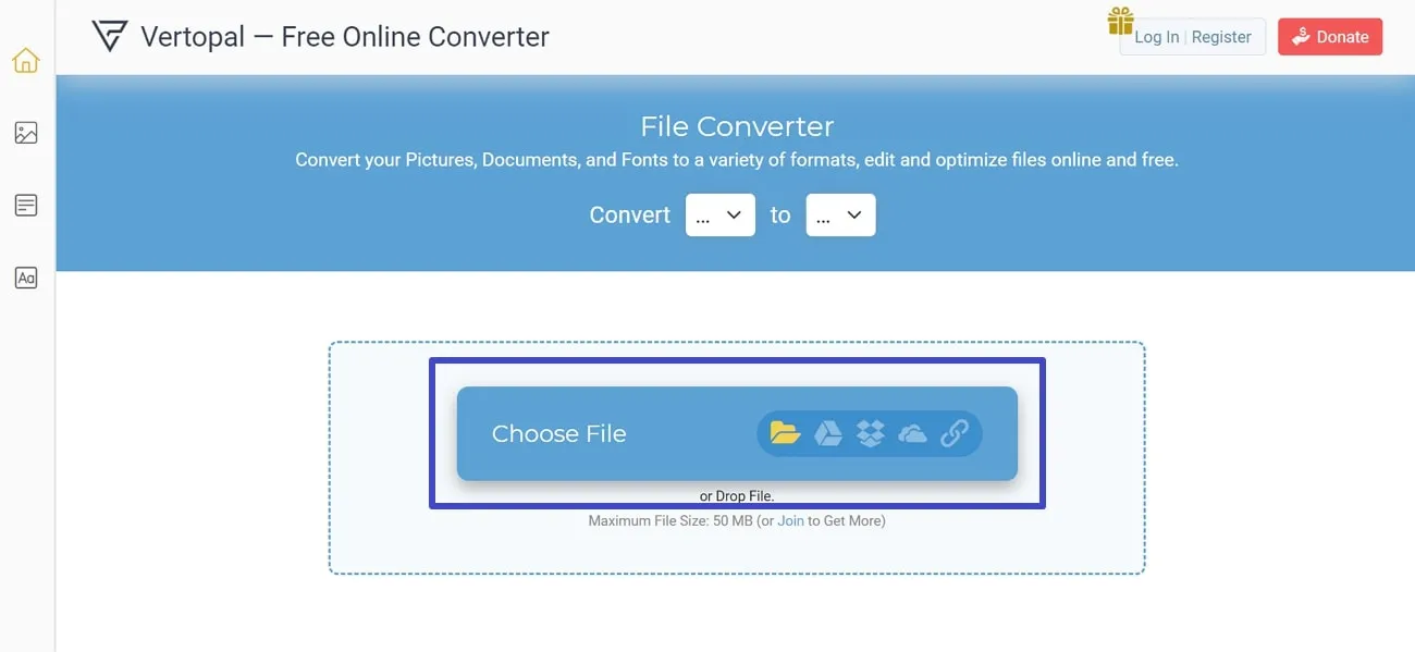 odf to pdf tap the choose files button