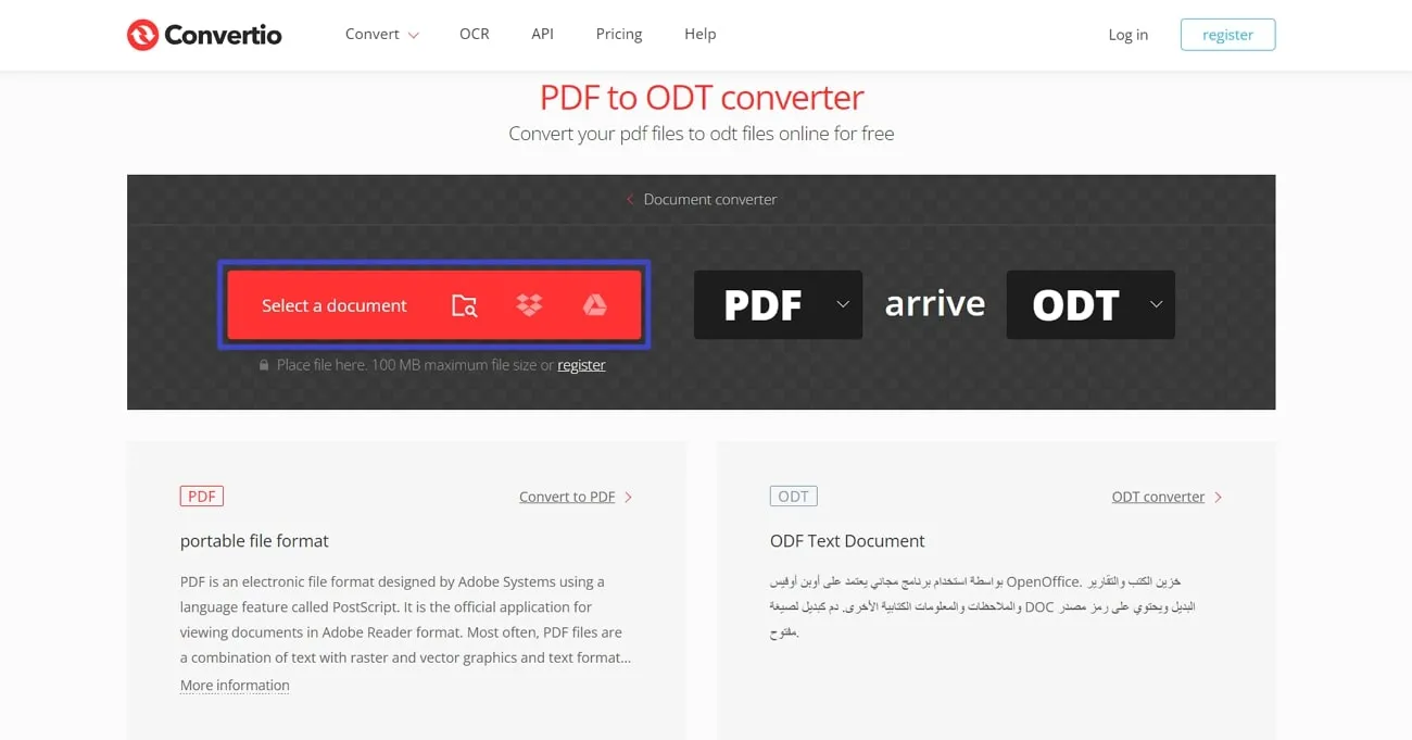 pdf to odf upload document for conversion into odt