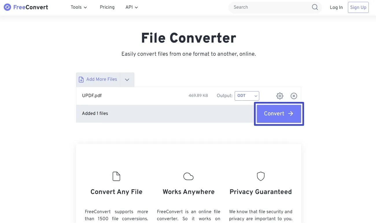 pdf to odf hit the convert button