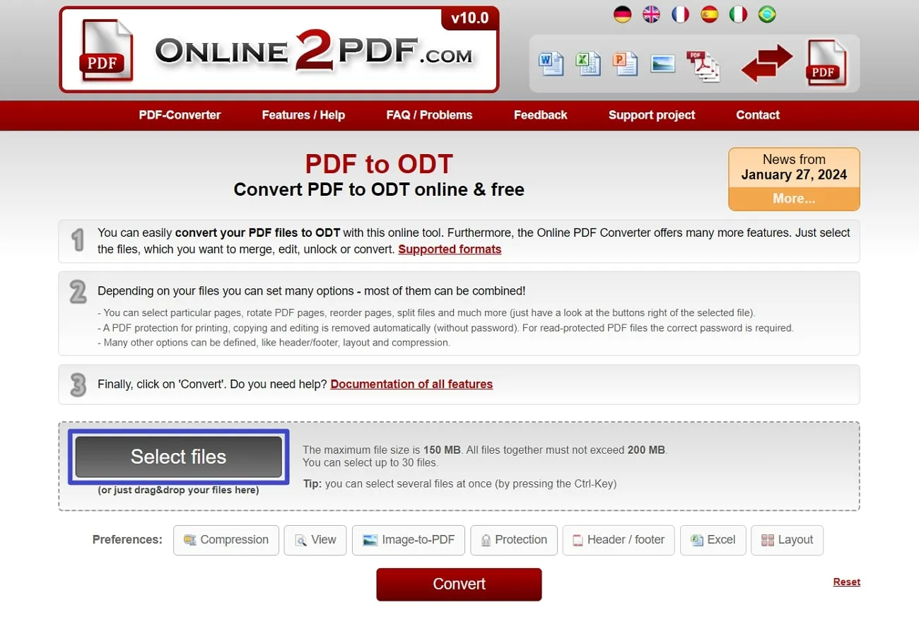 pdf to odf hit select files to add document