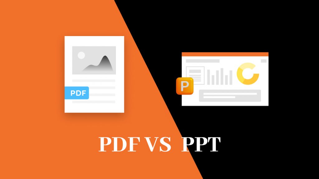 comparison between PDF document and PowerPoint presentation showing format conversion process