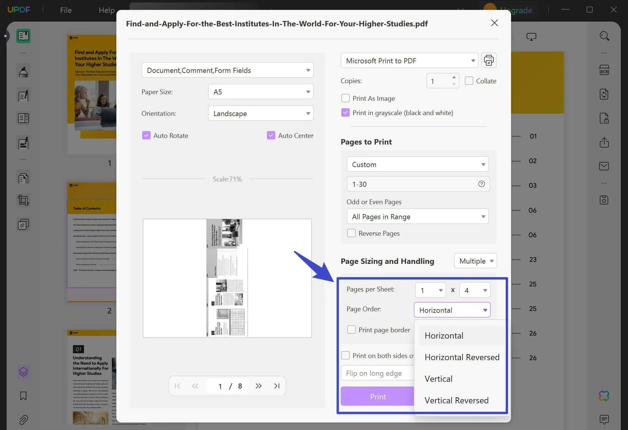 how to print two slides in one page pdf