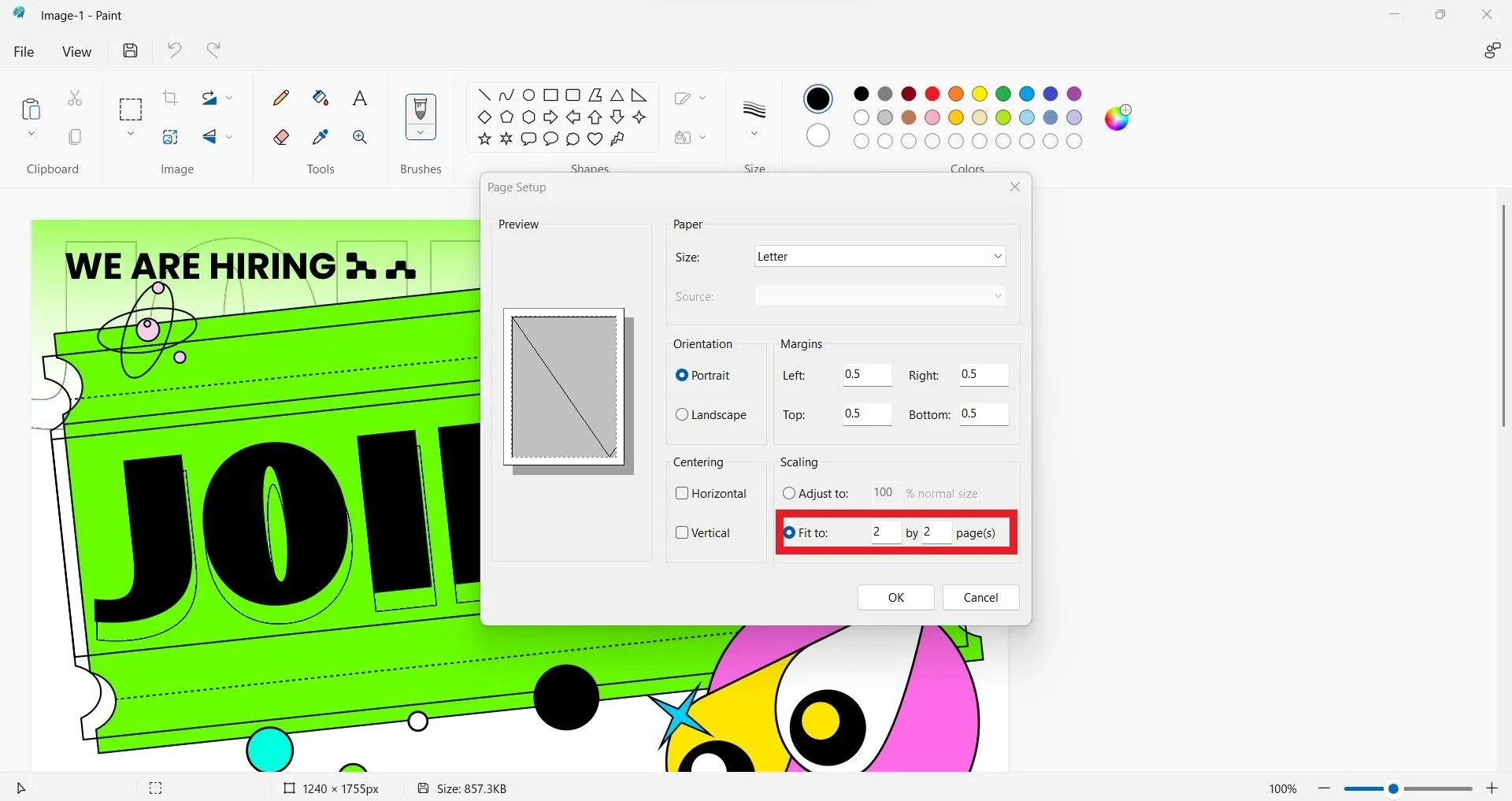 how to print large image on multiple pages ms paint