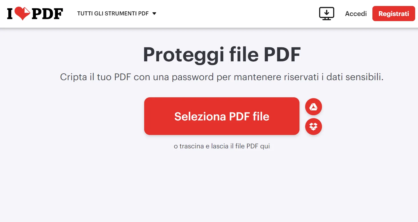 Proteggere con password i PDF online con iLovePDF