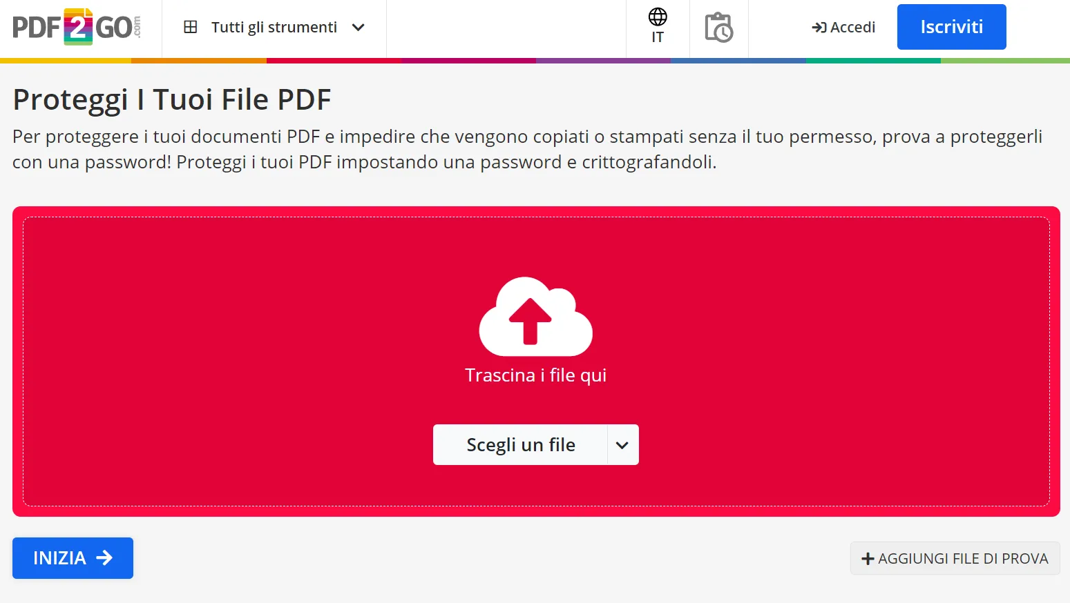 Creare una password per i PDF con PDF2GO