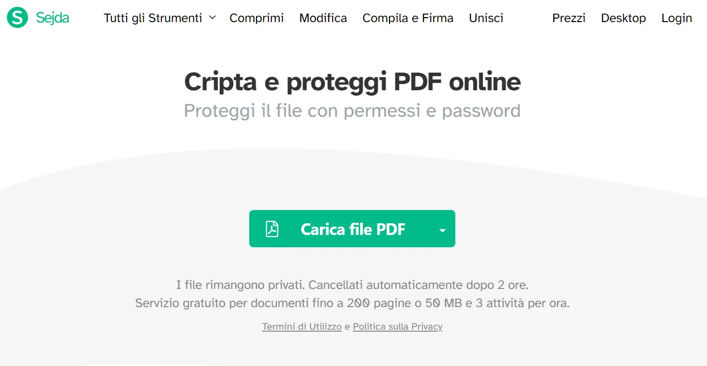Salvare PDF con password con Sejda