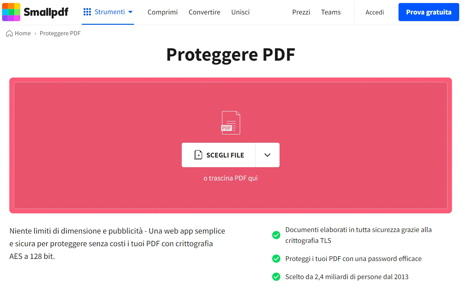 Bloccare i PDF online con Smallpdf