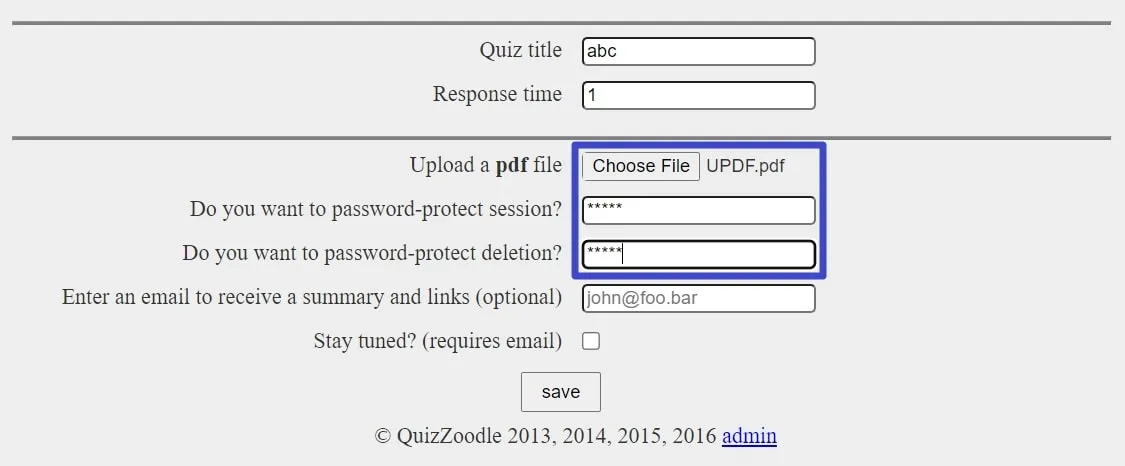 quiz maker from pdf choose file