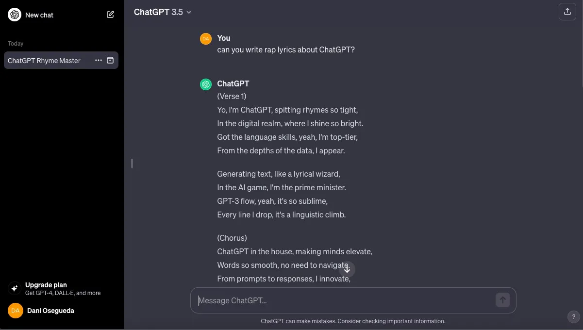 ai rap lyrics generator chatgpt