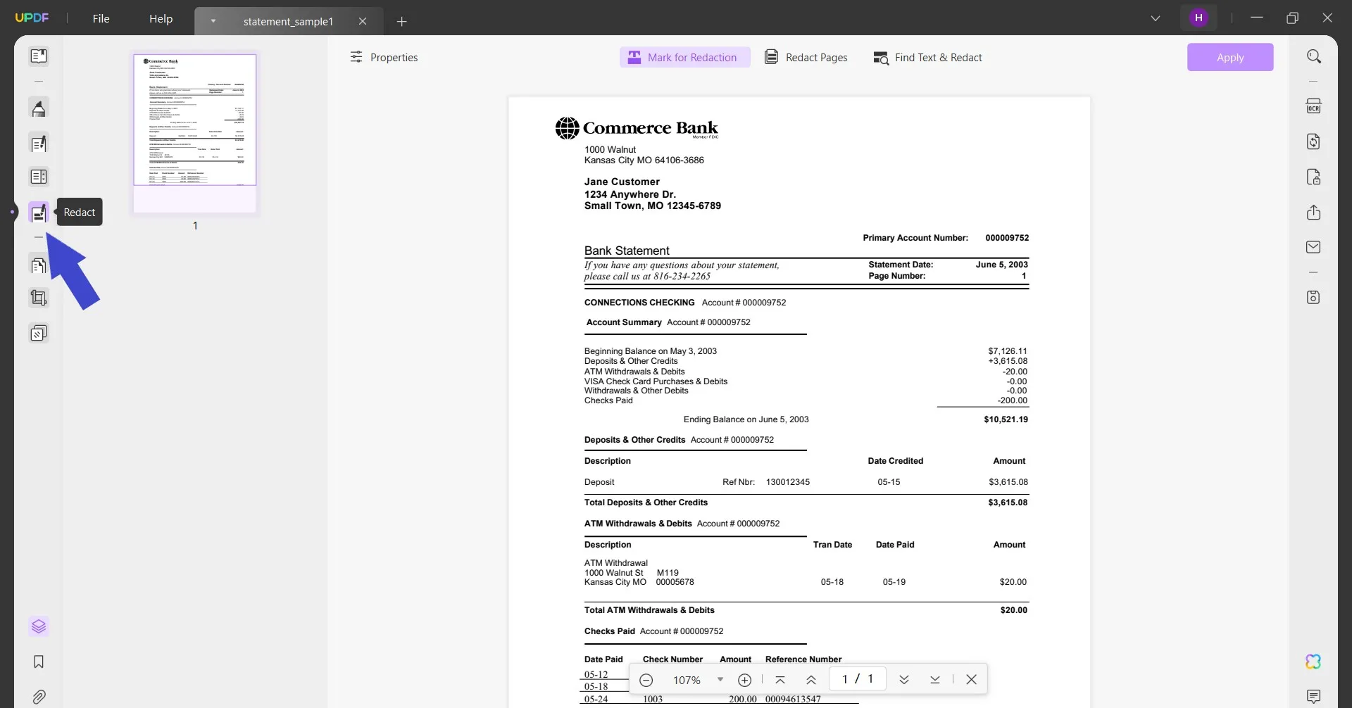 redact bank statement redact icon