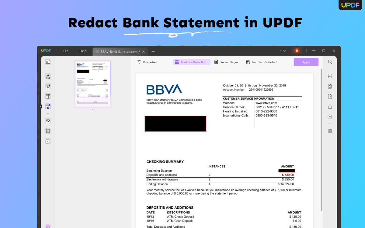 redact bank statement updf 