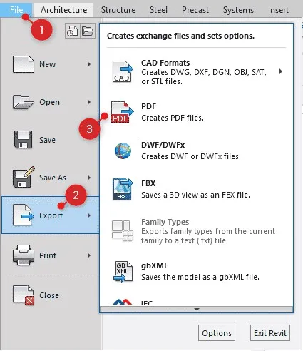 Revit para PDF exportando